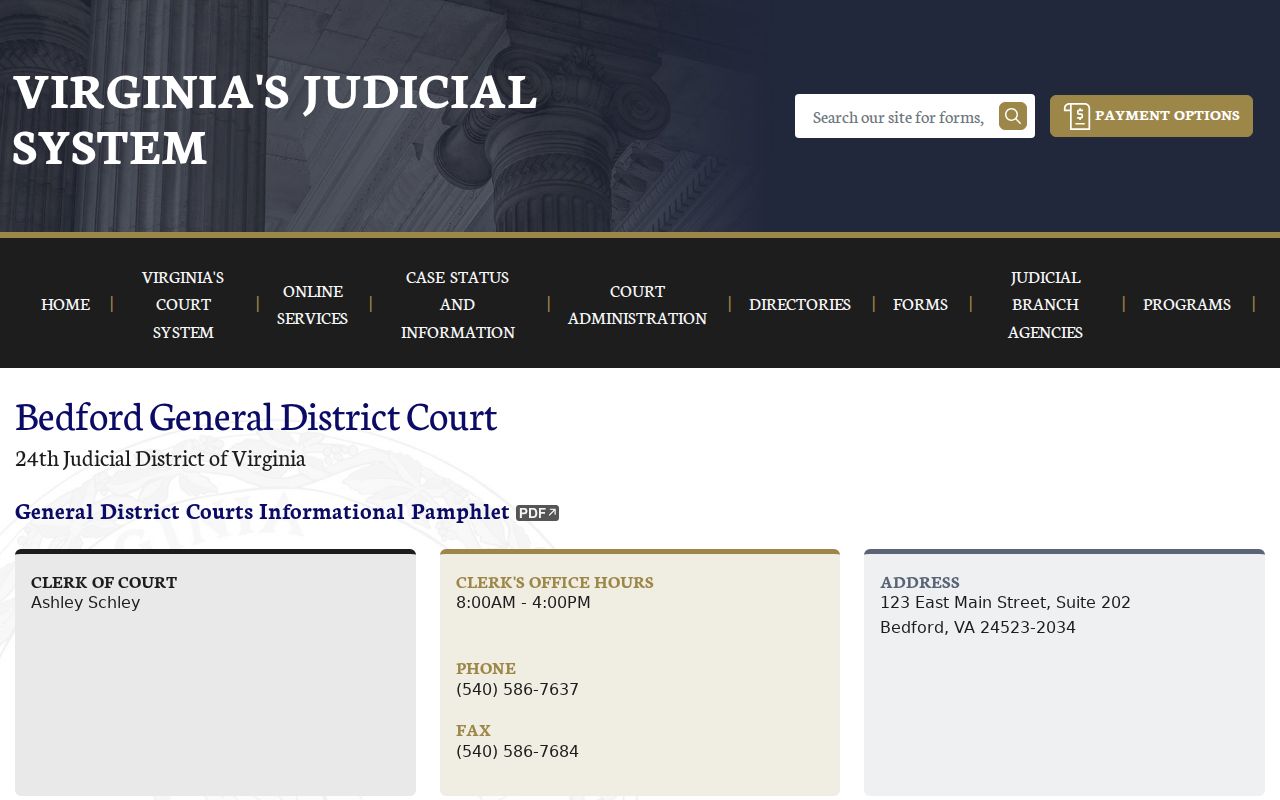 Bedford County warrant records: General District Court clerk details