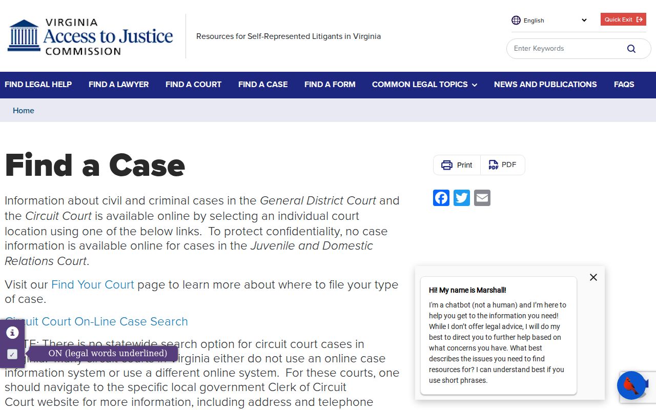 Bedford County warrant records: Virginia has no statewide circuit case search