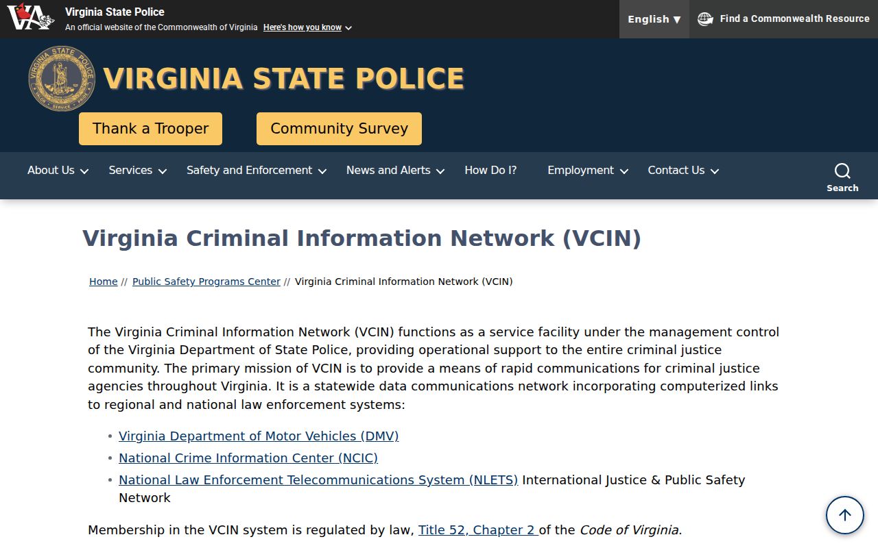 Bedford County traffic warrant search: Virginia criminal information network access limits