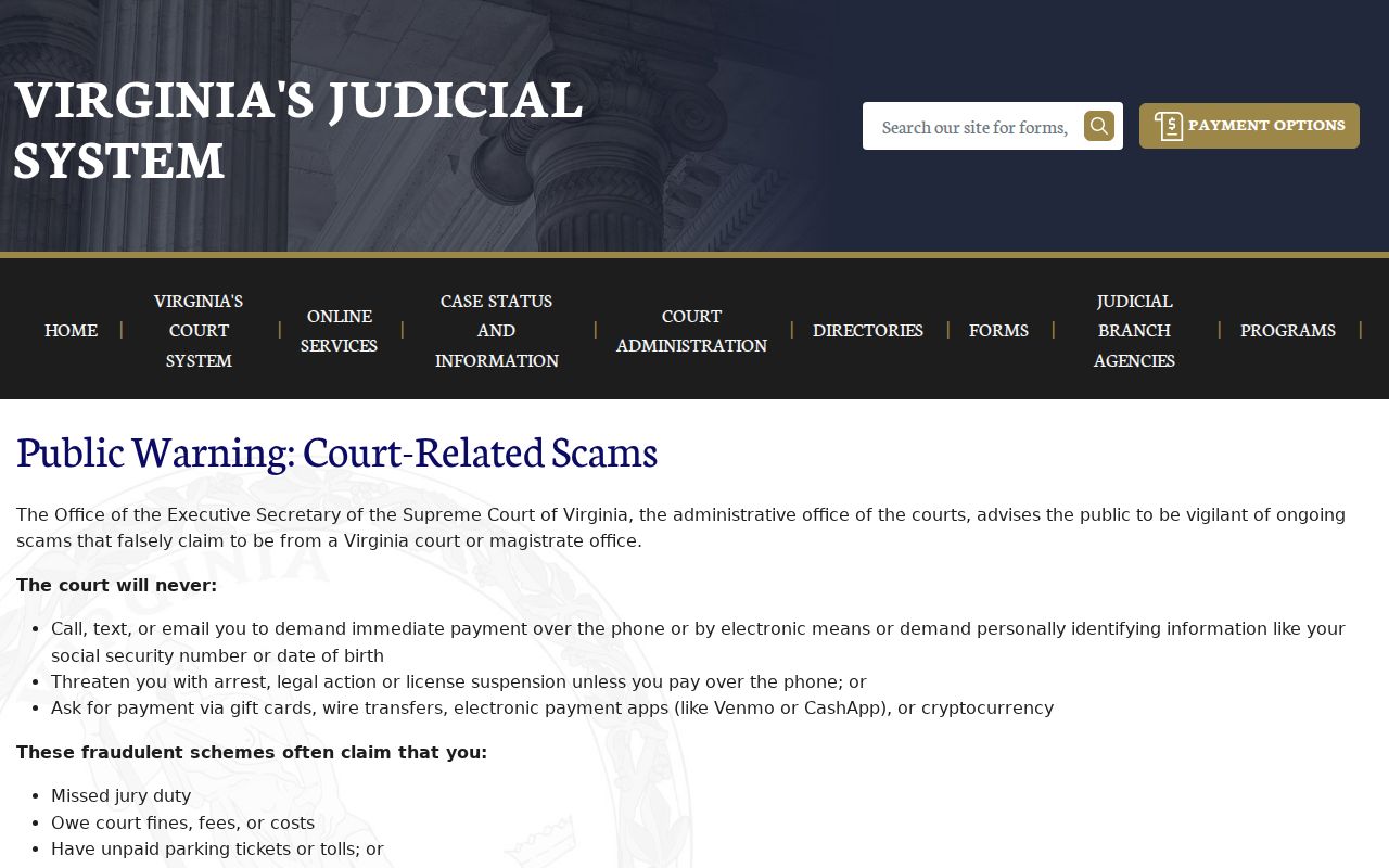 Bedford County wanted warrant safety: Virginia court scam warning