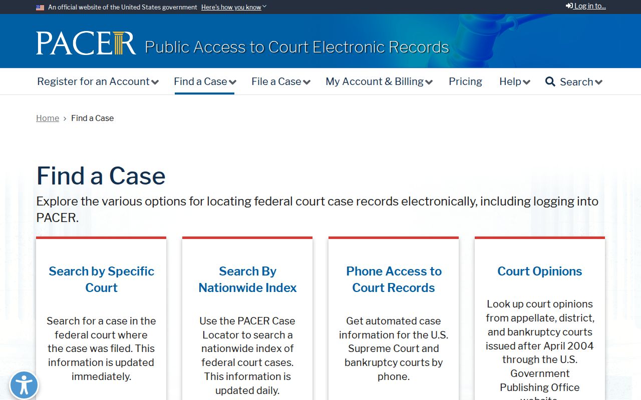 Bedford County arrest warrant records: federal case search through PACER