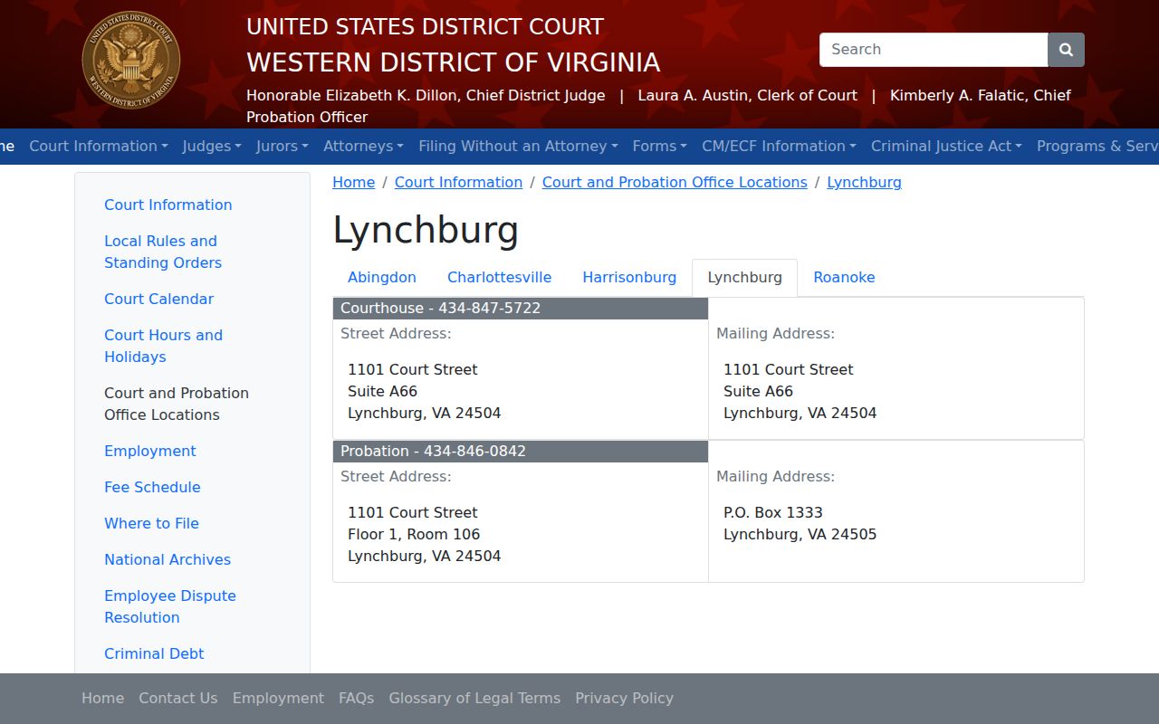 Bedford County arrest warrant routing: Western District of Virginia Lynchburg Division