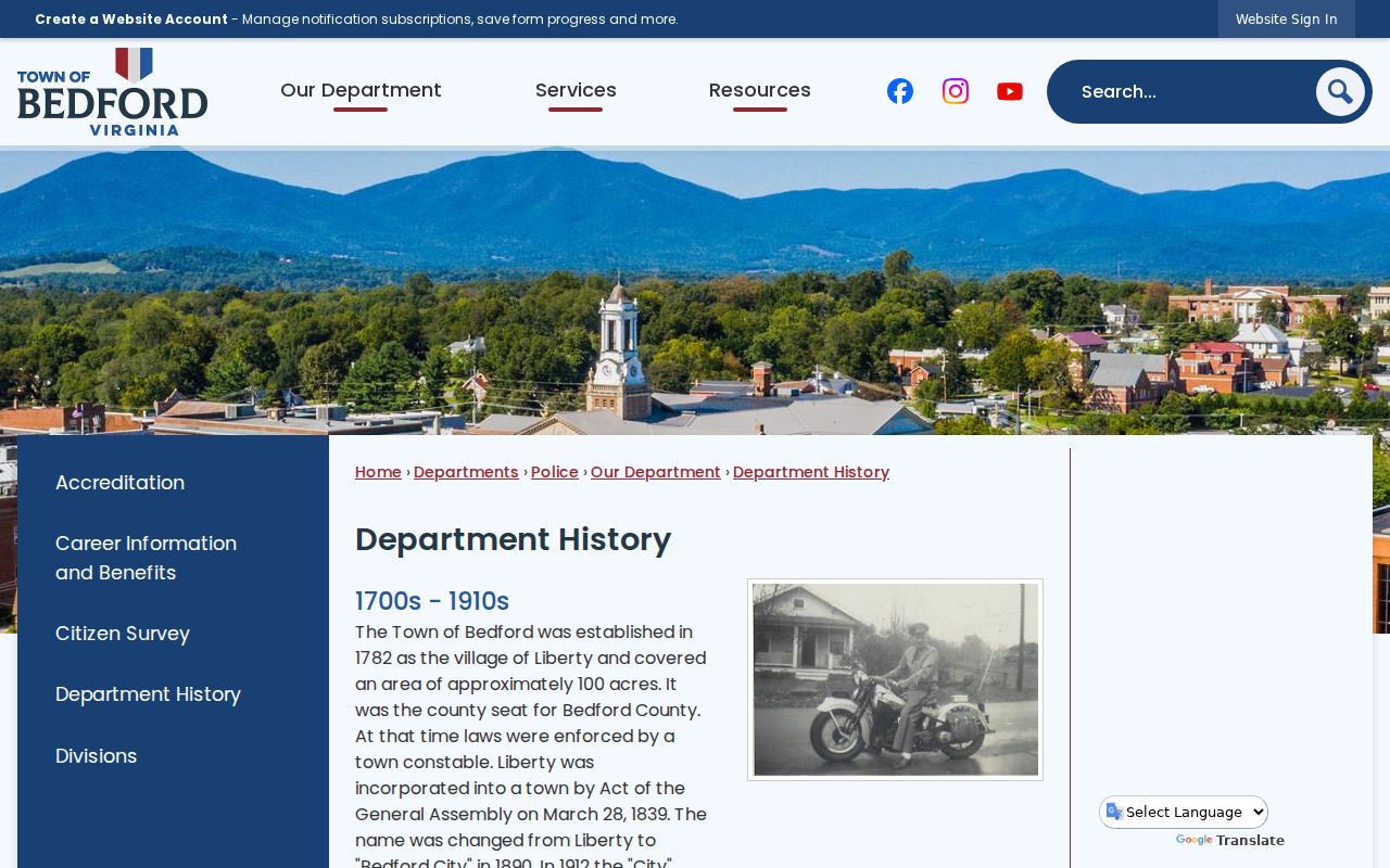 Town of Bedford warrant records context: official Town history page