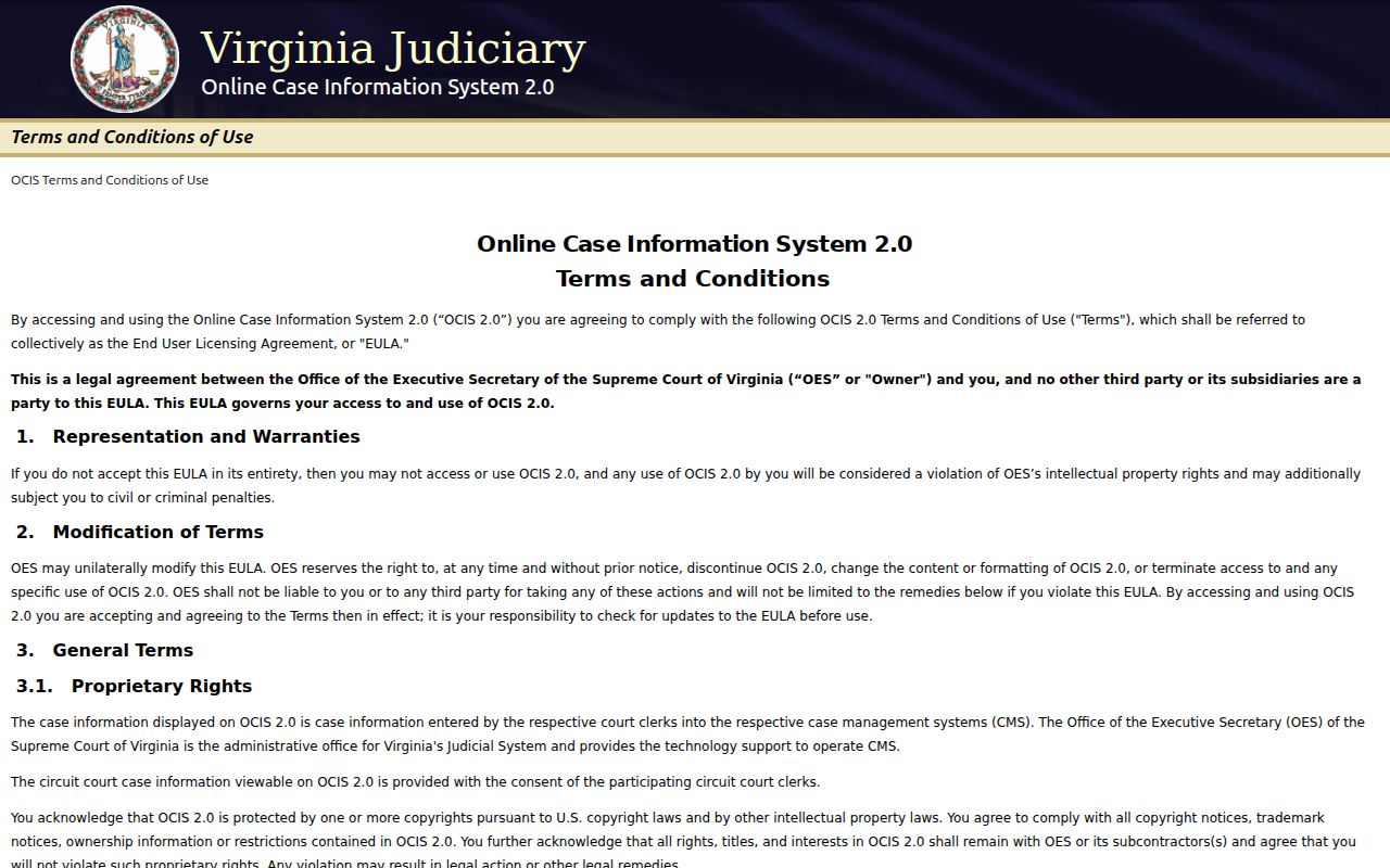 Bedford County warrant search: Virginia OCIS adult case information